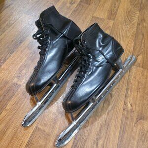 Vintage Nestor Johnson North Star Men’s Ice Skates Size 12 Black Leather USA